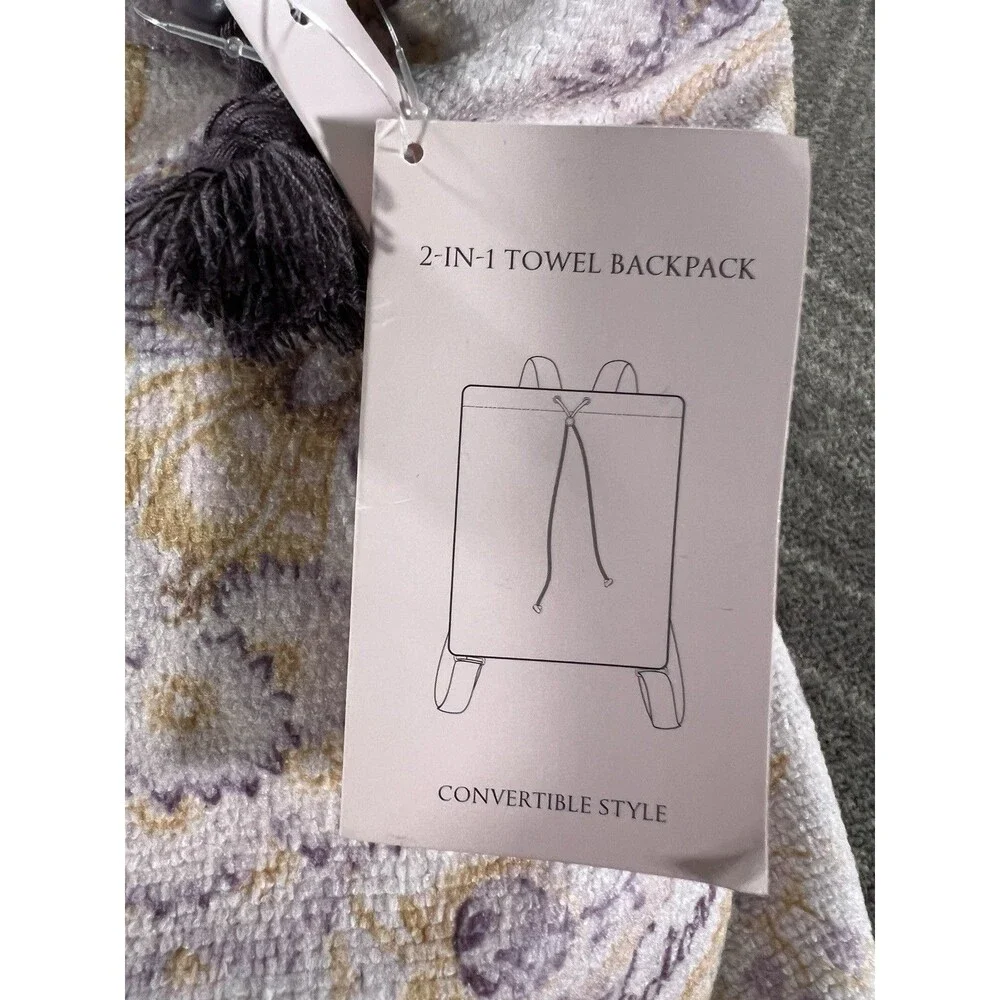 Victoria's Secret 2-in-1 Floral Purple/Gold Towel Backpack 63x36” NWT